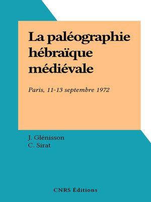 cover image of La paléographie hébraïque médiévale